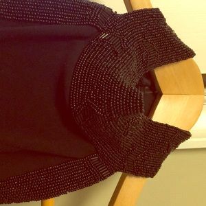 Halter-style beaded trim little black dress